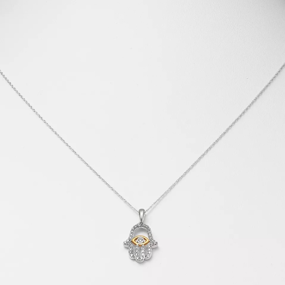 Diamond Hamsa Pendant Necklace in 14K Yellow & White Gold, 0.25 ct. t.w.